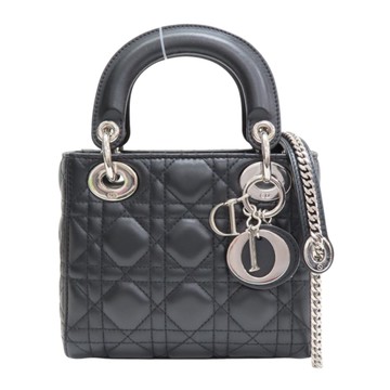 Dior 迪奧 黑色 籐格紋 羊皮 Lady Dior mini 兩用包 【二手名牌BRAND OFF】