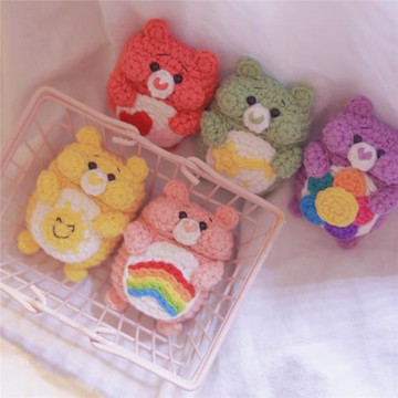 AirPods針織毛線保護套 彩虹熊愛心熊彩色太陽花 ins韓國少女系列