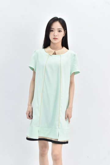 (S) lala 假兩件短袖綠色洋裝