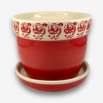 波蘭手繪手工陶-盆栽 16cm  新娘紅花系列 設計師款