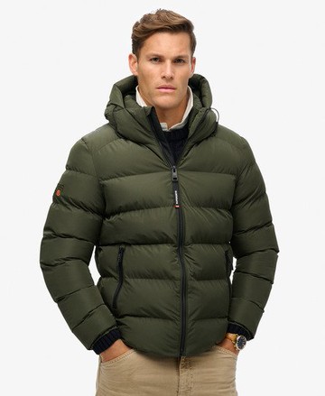 Superdry Men's Hooded Sports Puffer Jacket Khaki Size: Xxxl