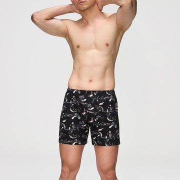 DADADO-海底趣游 4L印花四角男內褲(黑) 天然絲光棉-吸濕排汗-GHQ432BL