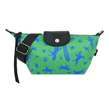 LONGCHAMP LE PLIAGE系列再生帆布奔馬撞色斜背包（迷你/野草綠）_廠商直送