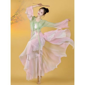 中國風古典舞舞蹈服女身韻飄逸漸變雪紡紗衣中國舞練功服演出服裝