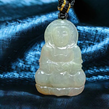 冰綠飄黃翡翠觀音菩薩項鍊 | 天然緬甸玉翡翠A貨 | 送禮