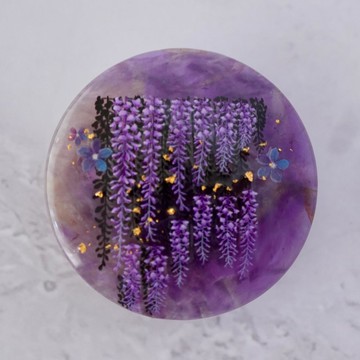 天然紫水晶與紫藤織帶扣 胸針 髮簪掛鉤 金箔