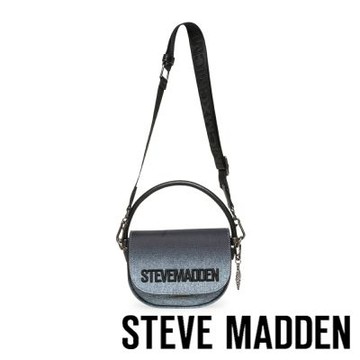STEVE MADDEN-丹寧雙背帶翻蓋馬鞍包BYUKON-藍色
