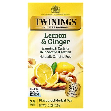 Twinings, 調味草本茶，檸檬薑，無咖啡萃取，25 茶包，1.32 盎司（37.5 克）