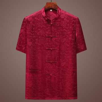 唐裝上衣短袖漢服-蠶絲寬鬆中老年爸爸裝男外套3色74fo3【獨家進口】【米蘭精品】