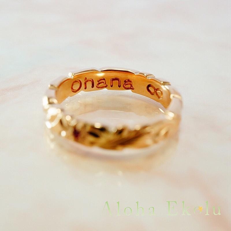 ♡14K マイレリーフ×プルメリアルビーリング 幅4mm・厚2mm ...