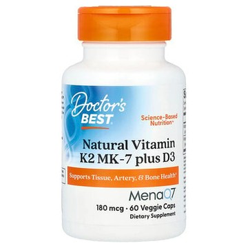 Doctor's Best, 天然維生素 K2 MK-7，含 D3，180 微克，60 粒素食膠囊