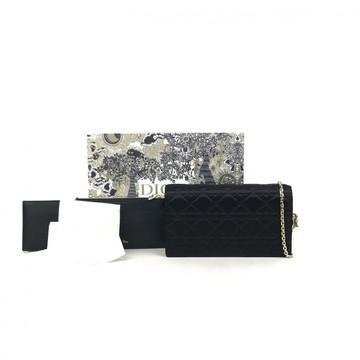 dior 黑色LADY DIOR 鏈條緞面手拿包