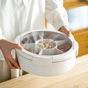 ABS旋轉式6格乾果盤/零食盤(附蓋)-多色可選 紅