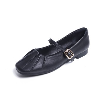 KOKKO甜美柔軟羊皮抓皺感瑪莉珍鞋黑色