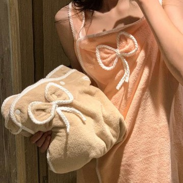 蝴蝶結浴袍女四季通用吊帶浴裙可穿可裹浴巾吸水速干成人純棉洗澡