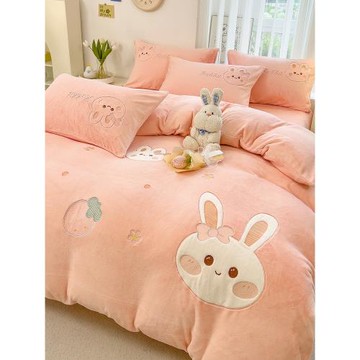 冬季加厚牛奶絨床上四件套雙面法蘭絨女床單被套床笠三件套珊瑚絨