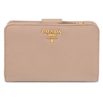 PRADA 經典浮雕LOGO防刮皮革扣式零錢中夾(裸色)