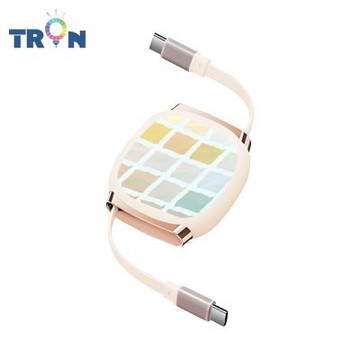 TRON 100W Type-C 伸縮快充線 1M 奶茶色 個性簡約撞色 4檔長度調整 可充筆電 適用i15以上手機 平板