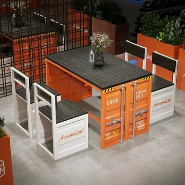 開立發票客製化 沙發桌椅 商用桌椅 工業風奶茶甜品店咖啡廳酒店洽談桌椅 民宿卡座實木雙人沙發桌椅 可印刷 logo