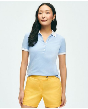 Brooks Brothers Women's Cotton Blend Scalloped Pique Polo Shirt | Blue | Size Medium