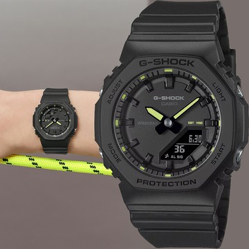 CASIO 卡西歐 G-SHOCK 個性酷炫雙顯手錶 中性錶 女錶-螢光黃 GMA-P2100SA-1A2