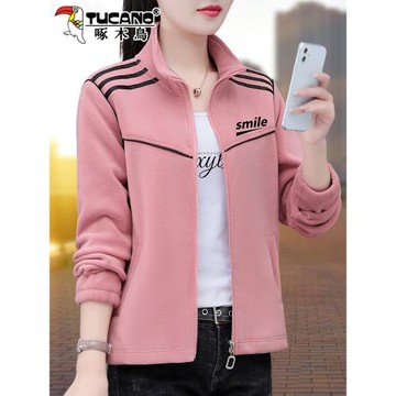 啄木鳥抓絨衣外套女秋冬2025新款媽媽裝冬季加絨搖粒絨雙面絨上衣