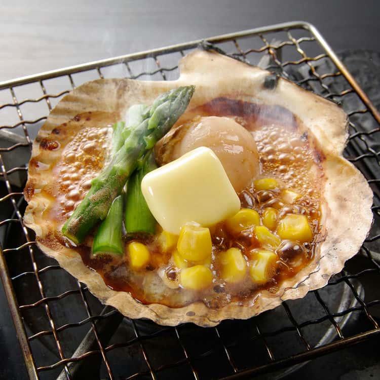 北海道産 帆立バター焼きセット B (帆立片貝、コーン、アスパラ、バター)×3セット ※離島は配送不可