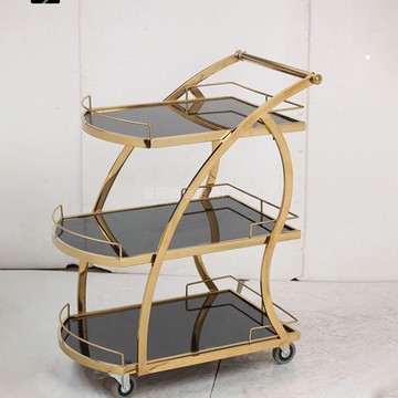 工廠現貨 免運 餐車 酒水車 送餐車 手推車 三層酒水車玻璃鋼管商用小推車歐式加厚移動車餐車高檔餐廳茶水車特惠/開立發票 售後保障 特價出Z1220