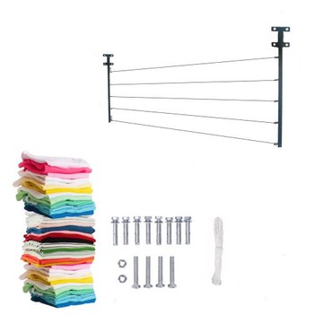 新款跨境五孔晾衣架高承重伸縮晾衣繩不銹鋼打孔式晾衣桿廠家批發