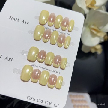 ➕最新設計款穿戴甲💅【奶黃月光】鵝黃色海莉法式夏日短款高級感簡約清新顯白穿戴美甲短方穿戴甲 TIRQ