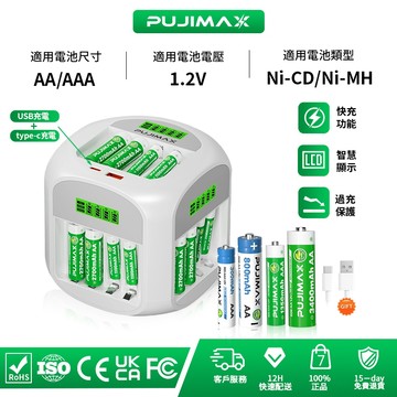 台灣出貨 20槽多功能電池快充 1.2V充電電池 鎳氫充電電池 3號充電電池 4號充電電池 LCD顯示 快速充電 電池