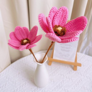 手作鉤織薔薇木蘭單枝花莖擺飾