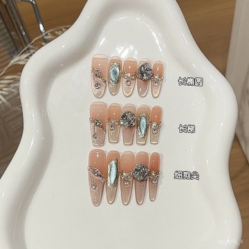 🥰可可新品🥰【墨爾本寶石】複古巴洛克風爆閃藍寶石貓眼精品K9鑽穿戴甲手工穿戴甲顯白美甲片日常穿戴甲 UFGU