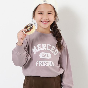 日本 devirock - 100%棉 定番印花長袖上衣-大學T-淺粉紫