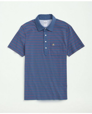Brooks Brothers Men's Peached Cotton Striped Vintage Polo Shirt | Blue | Size XL