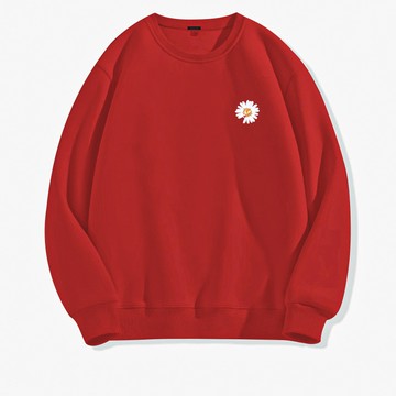 男士素色圓領套頭大學T 雛菊印花大學T