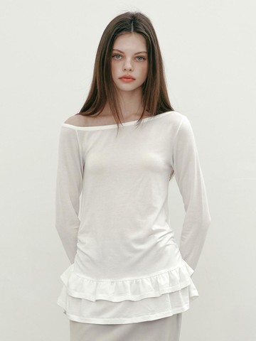 ONE SHOULDER FRILL T-SHIRT [WHITE]