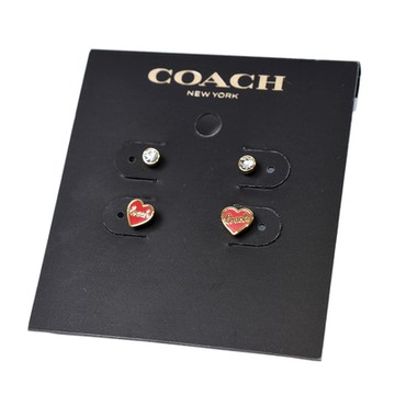 COACH 心型/水鑽針式耳環組-金色