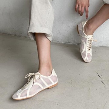 韓國東大門女鞋夏季新款透氣網紗系帶平底阿甘休閑鞋女