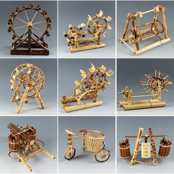 竹子創意子孫桶 仿古竹風車竹水車搖椅 懷舊擺件 上善若水節節高