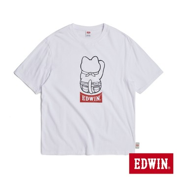 EDWIN 男款 招財貓美背寬版短袖T恤(白色)