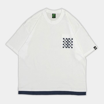 棋盤格寬版假兩件口袋短T 可可棕/灰藍/霧灰藍//黑色/白