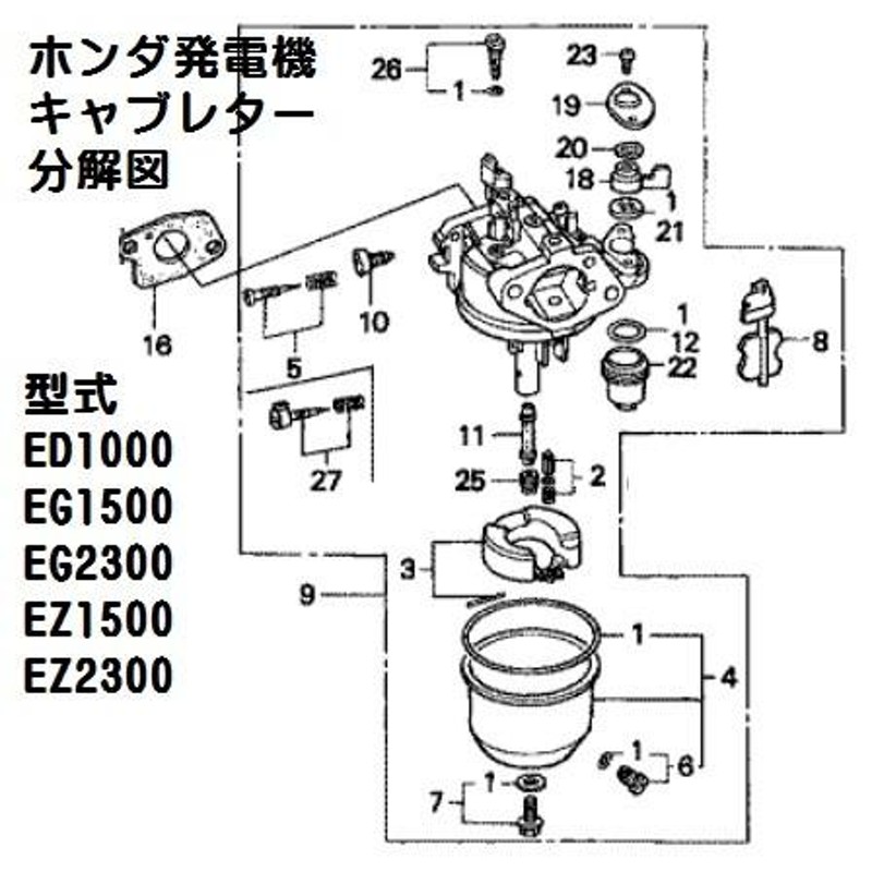 ホンダ 発電機 EG1500,EG2300 EZ1500,EZ2300 用 キャブレターAssy.※キャブ号機をご確認下さい。 |  LINEブランドカタログ