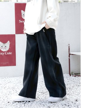 【AMERO】男裝 女裝 休閒棉長褲 水洗彎刀棉褲 鬆緊褲頭