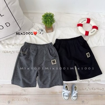 🌈✨mix1001 韓系 可愛方塊表情標籤棉短褲✨兒童皮標休閒短褲5-17