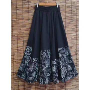 2025春夏新款文藝拼接亞麻半身裙大擺裙波西米亞棉麻顯瘦a字長裙