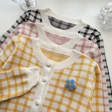 撞色格子針織衫毛衣女秋冬新款軟奶風甜美百搭長袖超好看上衣