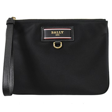 BALLY 6237071 EVALYN 燙金LOGO尼龍拉鍊手拿包.黑