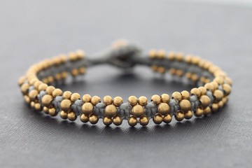黃銅串珠編織手鍊灰色編織珠黃銅復古風格袖口