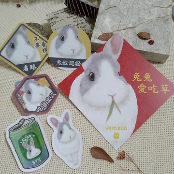 淺灰道奇兔-春聯-防水貼紙~利是封-揮春-福貼-車貼-行李箱貼-兔子